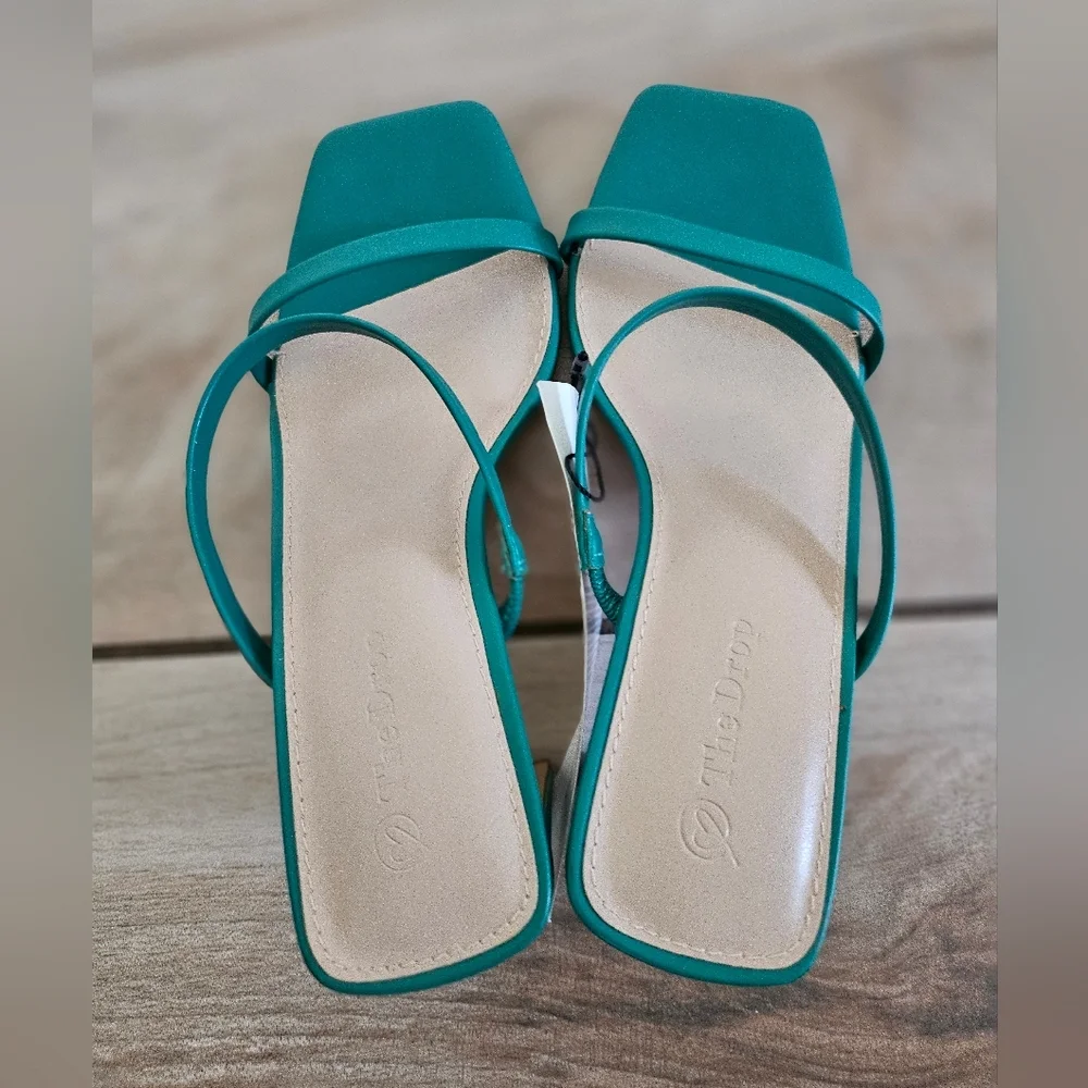The Drop Teal Green Square Toe Strappy Heeled Sandals Womens 7.5 Minimalist Mule - Picture 3 of 9